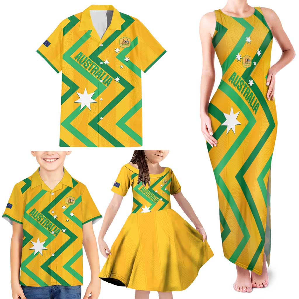 Custom Australia Socceroos Football Family Matching Tank Maxi Dress and Hawaiian Shirt 2025 Sporty Version