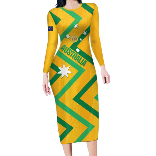 Custom Australia Socceroos Football Long Sleeve Bodycon Dress 2025 Sporty Version