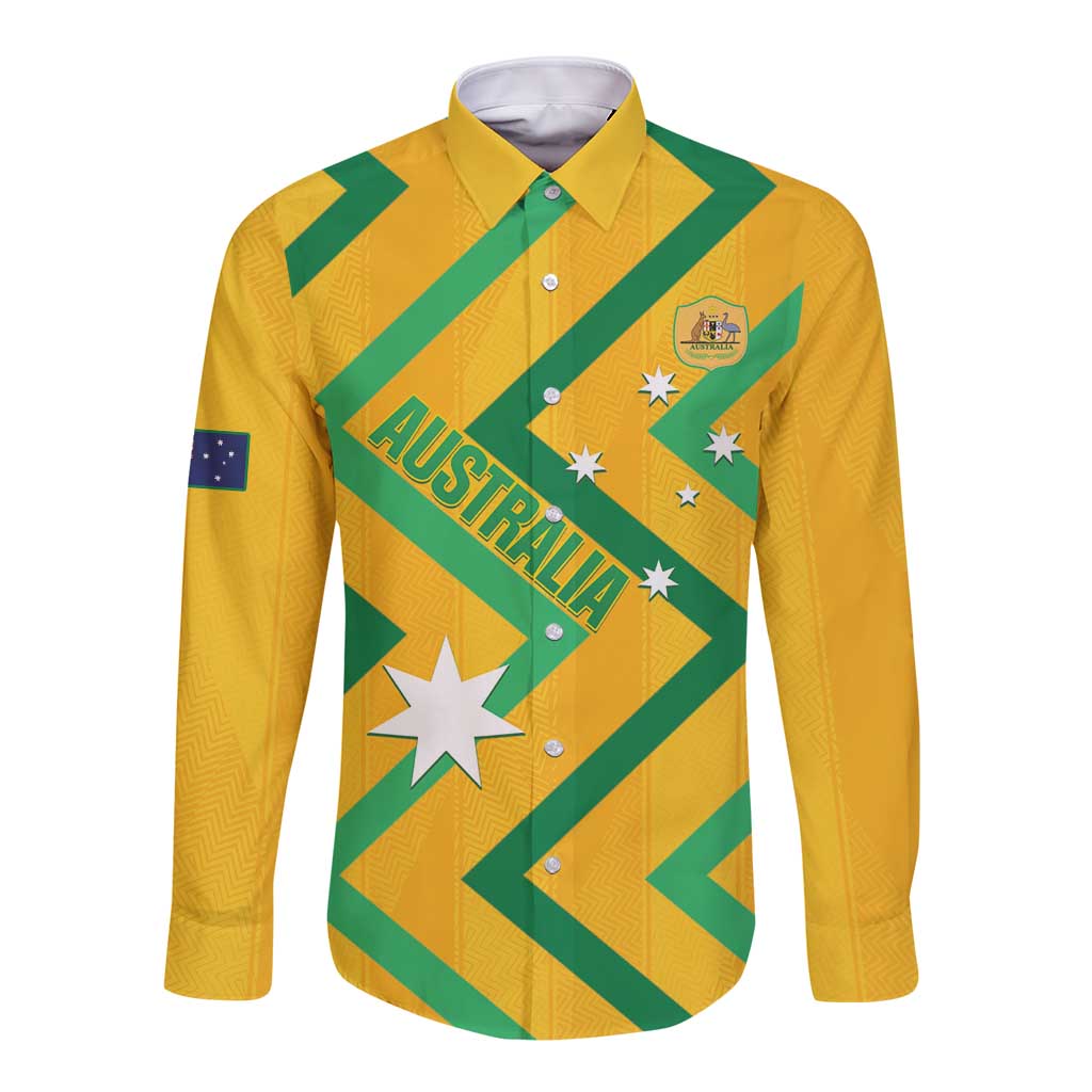 Custom Australia Socceroos Football Long Sleeve Button Shirt 2025 Sporty Version
