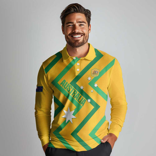 Custom Australia Socceroos Football Long Sleeve Polo Shirt 2025 Sporty Version