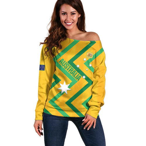 Custom Australia Socceroos Football Off Shoulder Sweater 2025 Sporty Version