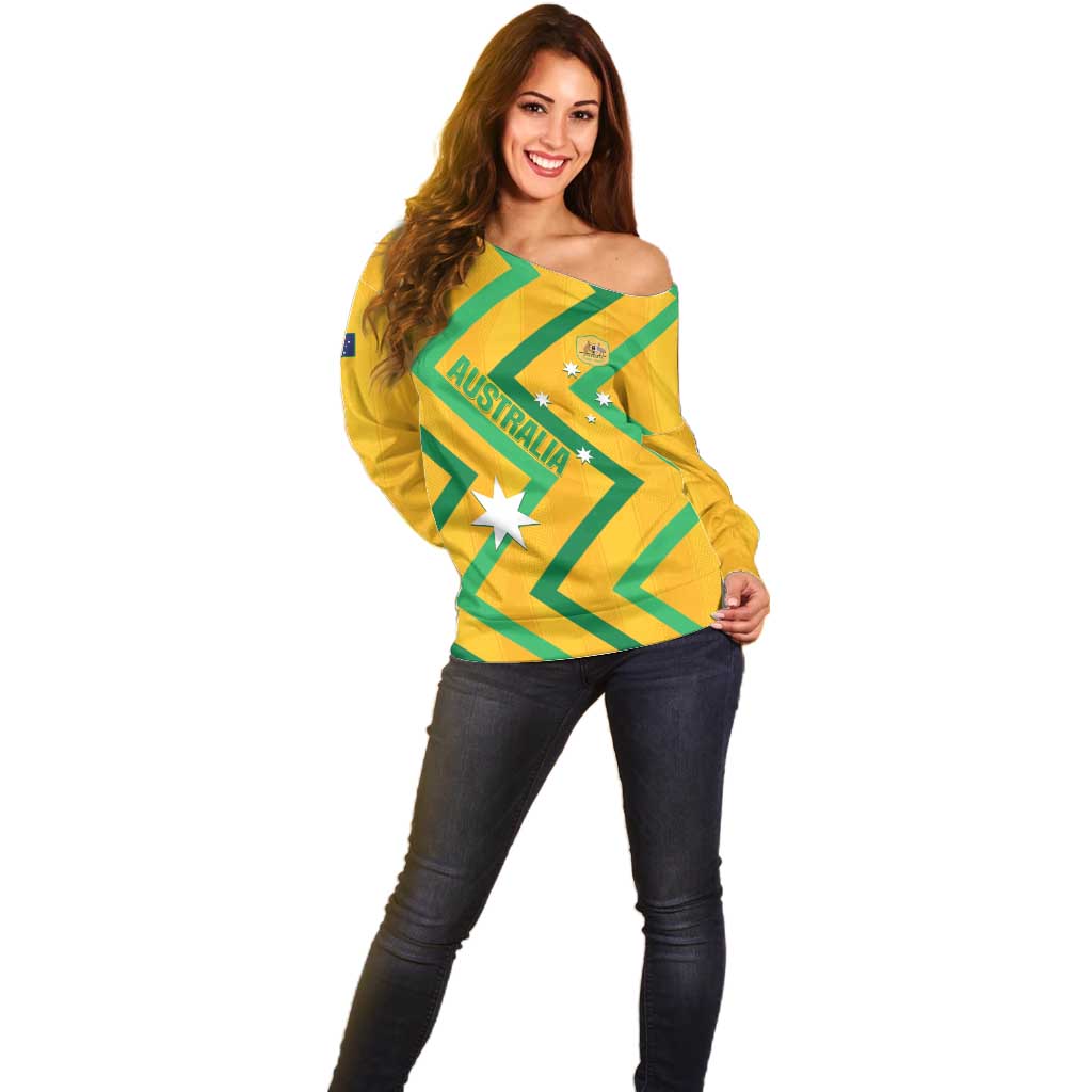 Custom Australia Socceroos Football Off Shoulder Sweater 2025 Sporty Version
