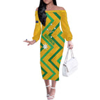 Custom Australia Socceroos Football Off The Shoulder Long Sleeve Dress 2025 Sporty Version