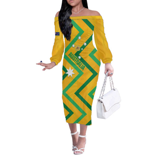 Custom Australia Socceroos Football Off The Shoulder Long Sleeve Dress 2025 Sporty Version