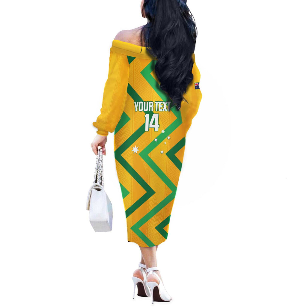 Custom Australia Socceroos Football Off The Shoulder Long Sleeve Dress 2025 Sporty Version