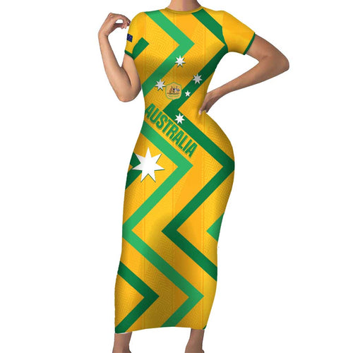 Custom Australia Socceroos Football Short Sleeve Bodycon Dress 2025 Sporty Version