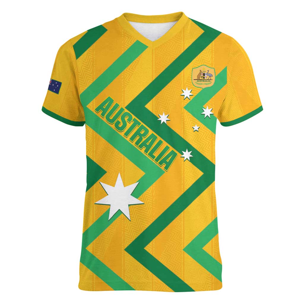 Custom Australia Socceroos Football Women V-Neck T-Shirt 2025 Sporty Version