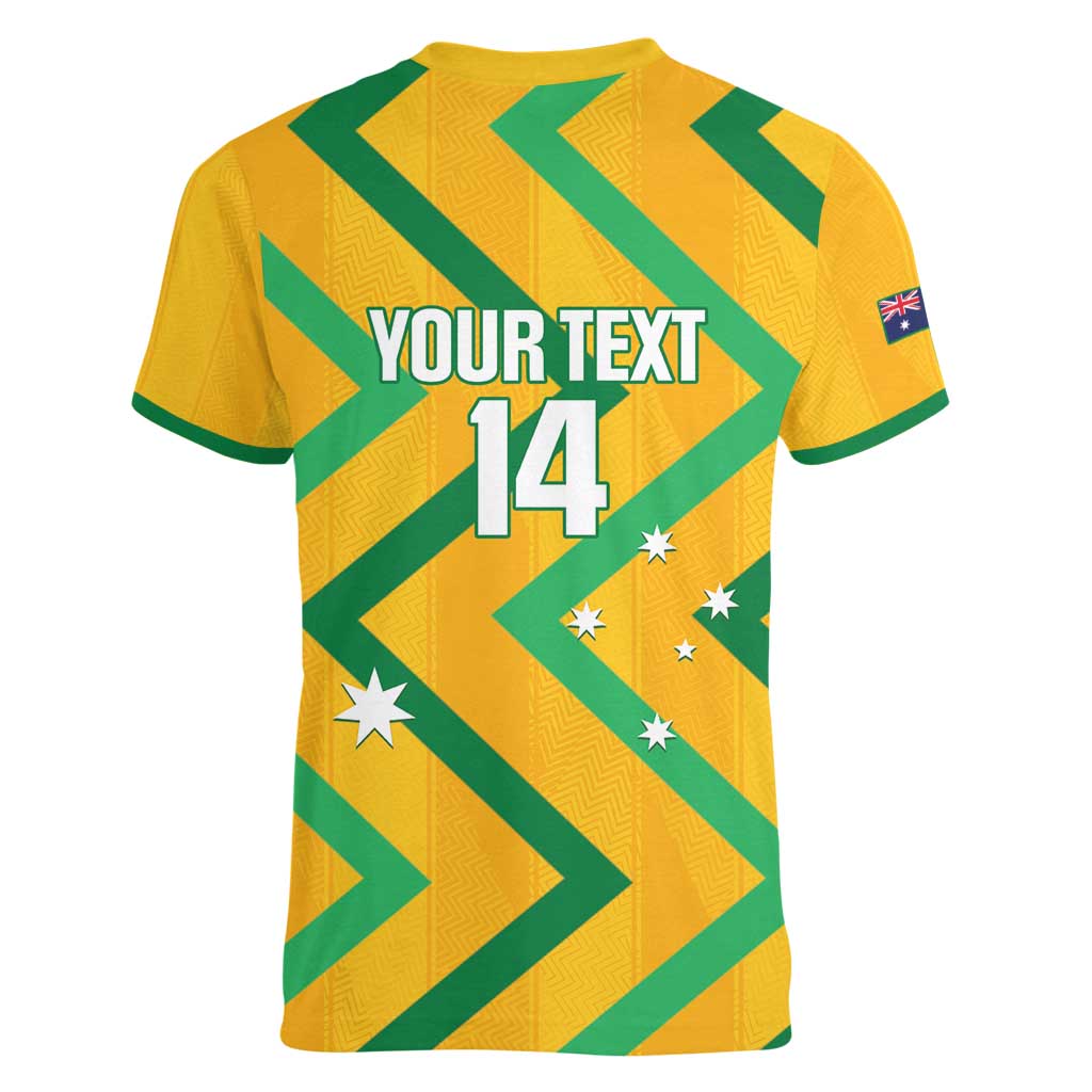 Custom Australia Socceroos Football Women V-Neck T-Shirt 2025 Sporty Version