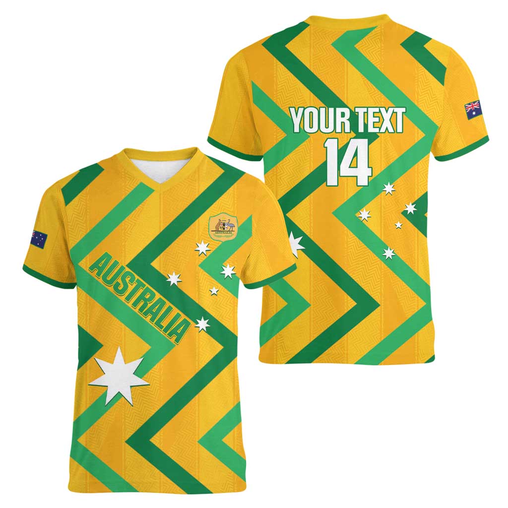 Custom Australia Socceroos Football Women V-Neck T-Shirt 2025 Sporty Version
