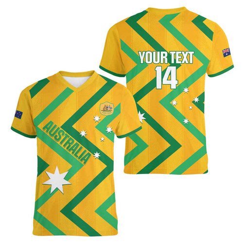 Custom Australia Socceroos Football Women V-Neck T-Shirt 2025 Sporty Version