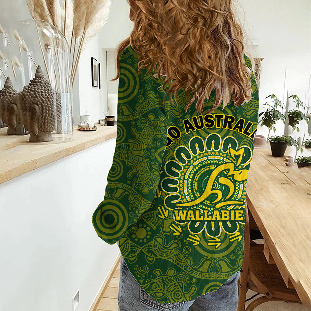 Australia Rugby Women Casual Shirt Wallabies 2023 Go Champions Indigenous Art LT14