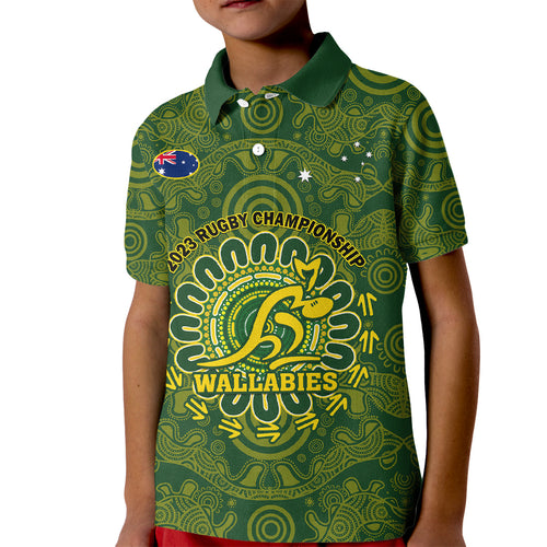 personalised-australia-rugby-kid-polo-shirt-wallabies-2023-go-champions-indigenous-art