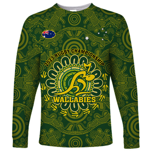 personalised-australia-rugby-long-sleeve-shirt-wallabies-2023-go-champions-indigenous-art
