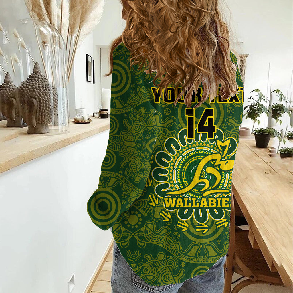 Personalised Australia Rugby Women Casual Shirt Wallabies 2023 Go Champions Indigenous Art LT14