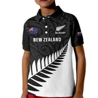 New Zealand Silver Fern Rugby Kid Polo Shirt All Black Go Champions Maori Pattern LT14