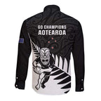 New Zealand Silver Fern Rugby Long Sleeve Button Shirt All Black Go Champions Maori Pattern LT14