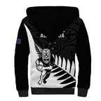 New Zealand Silver Fern Rugby Sherpa Hoodie All Black Go Champions Maori Pattern LT14