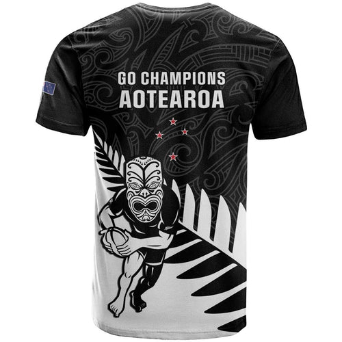 New Zealand Silver Fern Rugby T Shirt All Black Go Champions Maori Pattern LT14