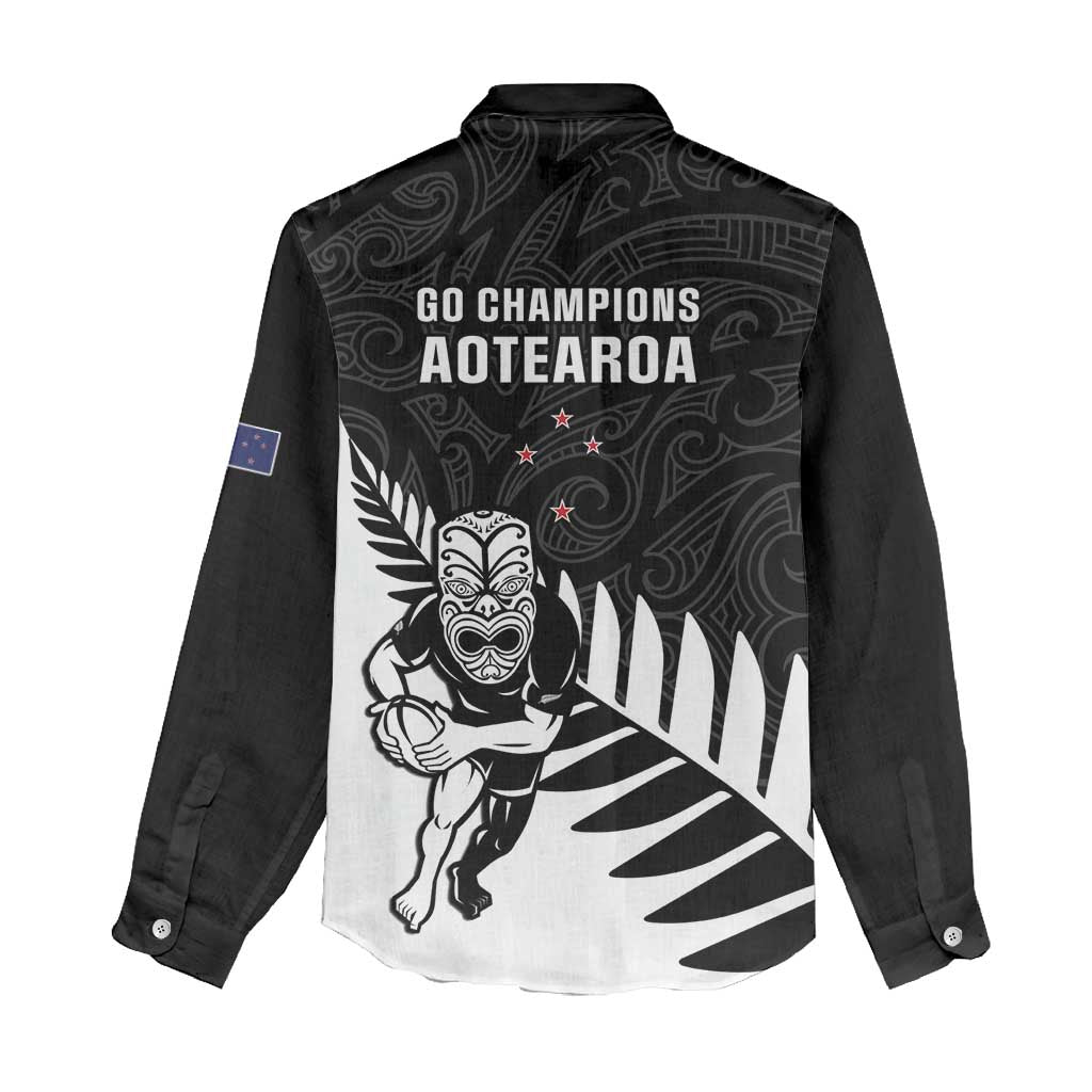 New Zealand Silver Fern Rugby Women Casual Shirt All Black Go Champions Maori Pattern LT14