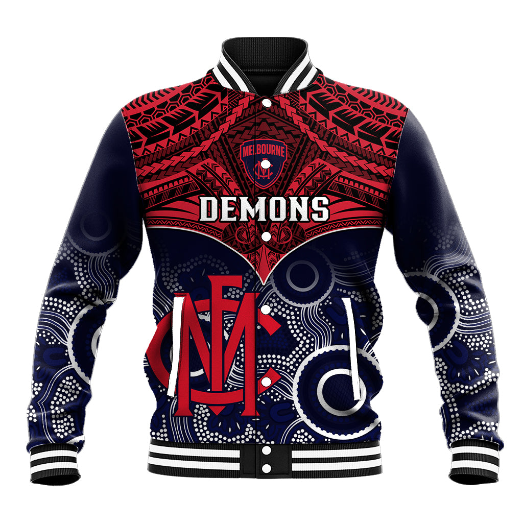 Melbourne Football Baseball Jacket Go Demons Aboriginal Mix Polynesian Pattern LT14