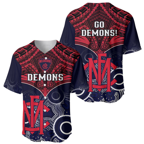 Melbourne Football Baseball Jersey Go Demons Aboriginal Mix Polynesian Pattern LT14