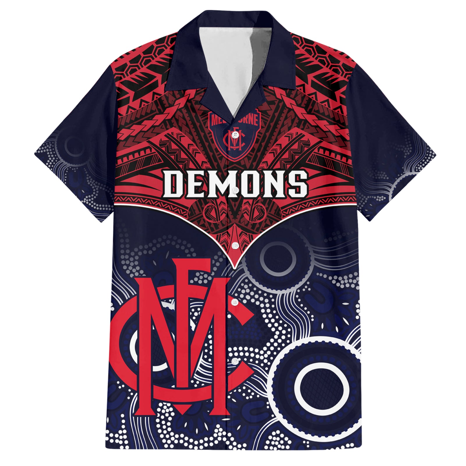 Melbourne Football Hawaiian Shirt Go Demons Aboriginal Mix Polynesian Pattern LT14