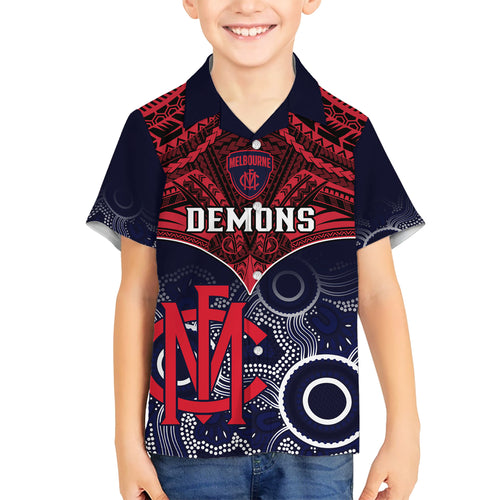 Melbourne Football Hawaiian Shirt Go Demons Aboriginal Mix Polynesian Pattern LT14