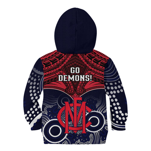 Melbourne Football Kid Hoodie Go Demons Aboriginal Mix Polynesian Pattern LT14