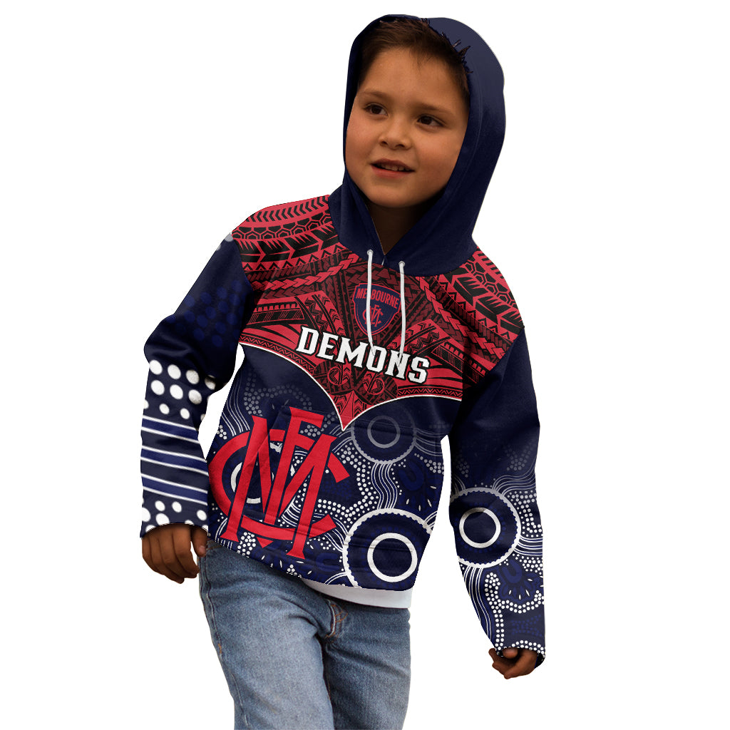 Melbourne Football Kid Hoodie Go Demons Aboriginal Mix Polynesian Pattern LT14