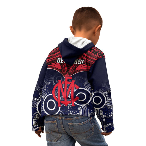 Melbourne Football Kid Hoodie Go Demons Aboriginal Mix Polynesian Pattern LT14