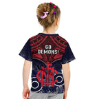 Melbourne Football Kid T Shirt Go Demons Aboriginal Mix Polynesian Pattern LT14