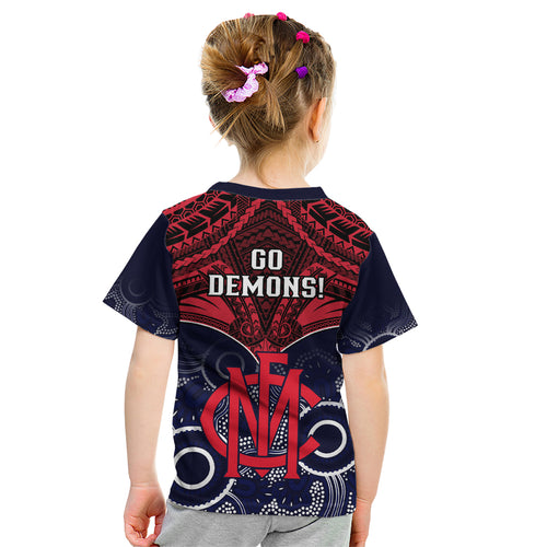Melbourne Football Kid T Shirt Go Demons Aboriginal Mix Polynesian Pattern LT14