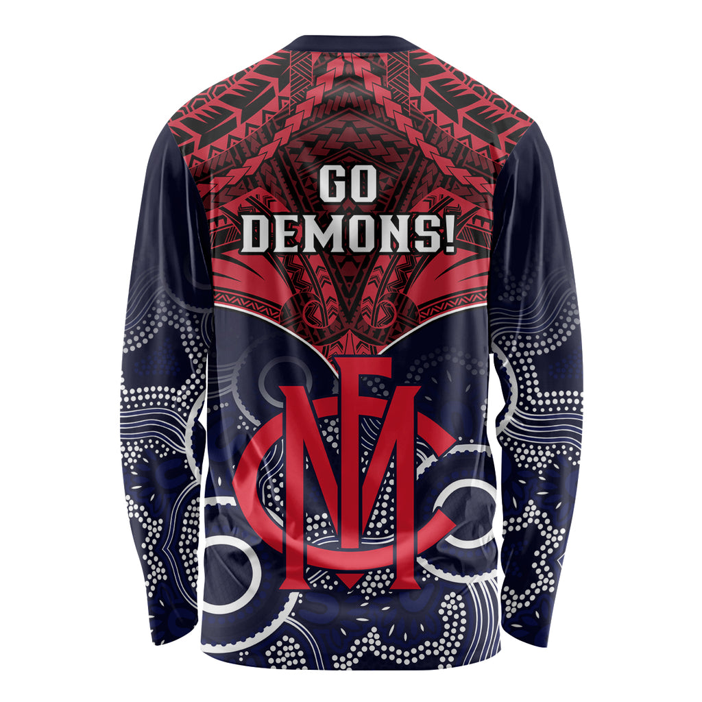 Melbourne Football Long Sleeve Shirt Go Demons Aboriginal Mix Polynesian Pattern LT14