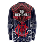 Melbourne Football Long Sleeve Shirt Go Demons Aboriginal Mix Polynesian Pattern LT14