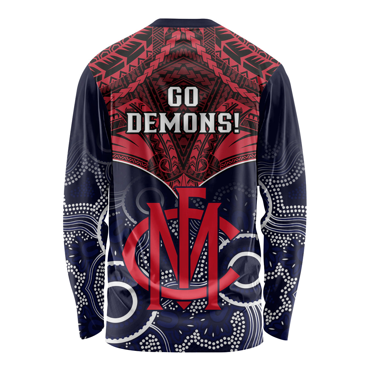 Melbourne Football Long Sleeve Shirt Go Demons Aboriginal Mix Polynesian Pattern LT14