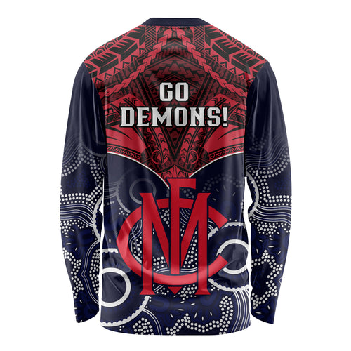 Melbourne Football Long Sleeve Shirt Go Demons Aboriginal Mix Polynesian Pattern LT14