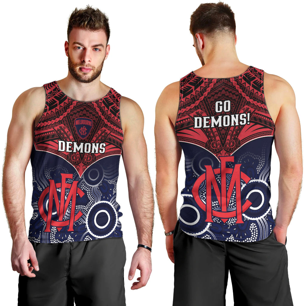 Melbourne Football Men Tank Top Go Demons Aboriginal Mix Polynesian Pattern LT14