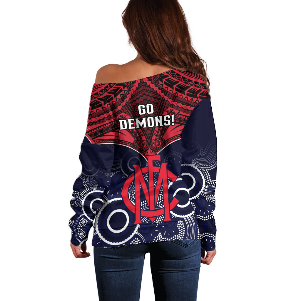 Melbourne Football Off Shoulder Sweater Go Demons Aboriginal Mix Polynesian Pattern LT14