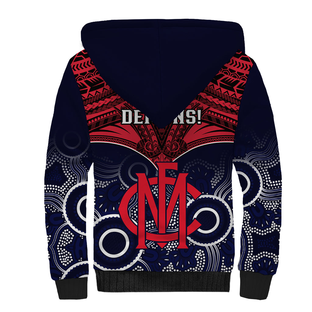 Melbourne Football Sherpa Hoodie Go Demons Aboriginal Mix Polynesian Pattern LT14