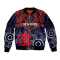 Melbourne Football Sleeve Zip Bomber Jacket Go Demons Aboriginal Mix Polynesian Pattern LT14