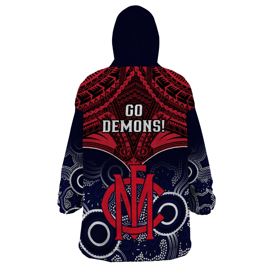 Melbourne Football Wearable Blanket Hoodie Go Demons Aboriginal Mix Polynesian Pattern LT14