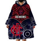 Melbourne Football Wearable Blanket Hoodie Go Demons Aboriginal Mix Polynesian Pattern LT14