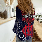 Melbourne Football Women Casual Shirt Go Demons Aboriginal Mix Polynesian Pattern LT14