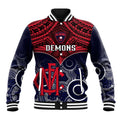 Personalised Melbourne Football Baseball Jacket Go Demons Aboriginal Mix Polynesian Pattern LT14