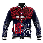 Personalised Melbourne Football Baseball Jacket Go Demons Aboriginal Mix Polynesian Pattern LT14