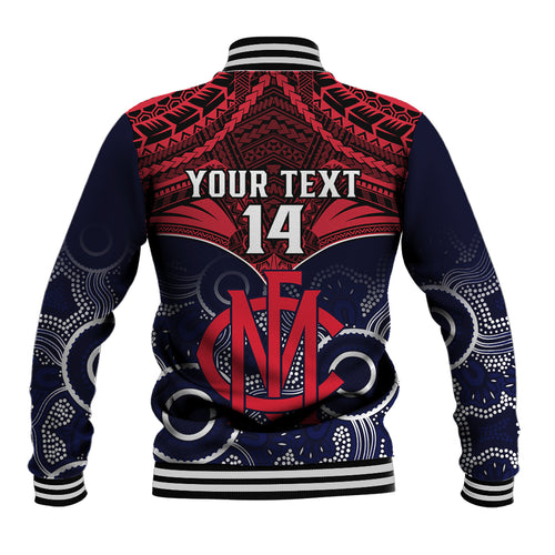 Personalised Melbourne Football Baseball Jacket Go Demons Aboriginal Mix Polynesian Pattern LT14
