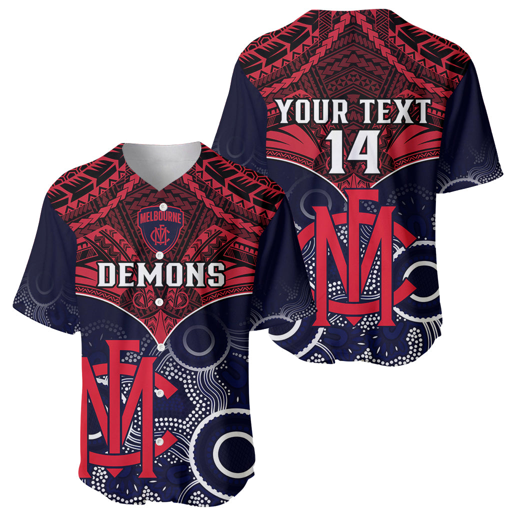 Personalised Melbourne Football Baseball Jersey Go Demons Aboriginal Mix Polynesian Pattern LT14