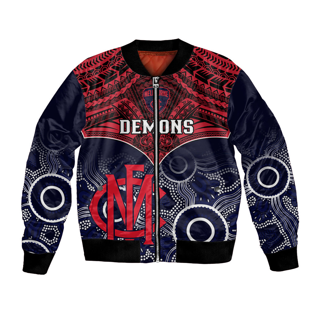 Personalised Melbourne Football Bomber Jacket Go Demons Aboriginal Mix Polynesian Pattern LT14