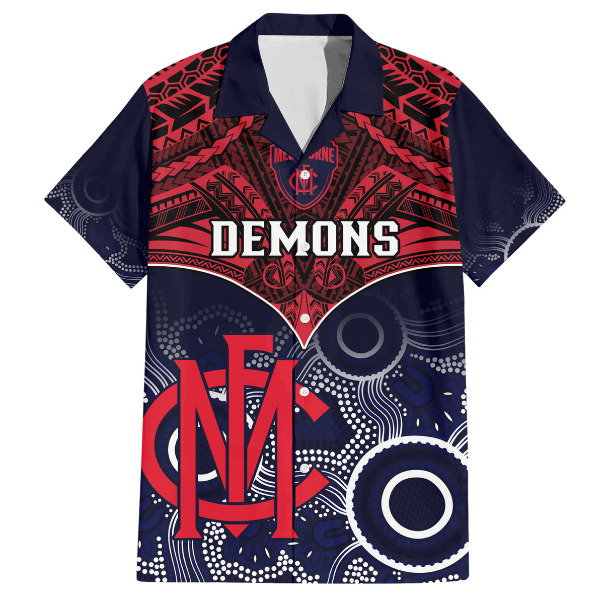 Personalised Melbourne Football Hawaiian Shirt Go Demons Aboriginal Mix Polynesian Pattern LT14