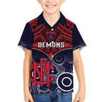Personalised Melbourne Football Hawaiian Shirt Go Demons Aboriginal Mix Polynesian Pattern LT14